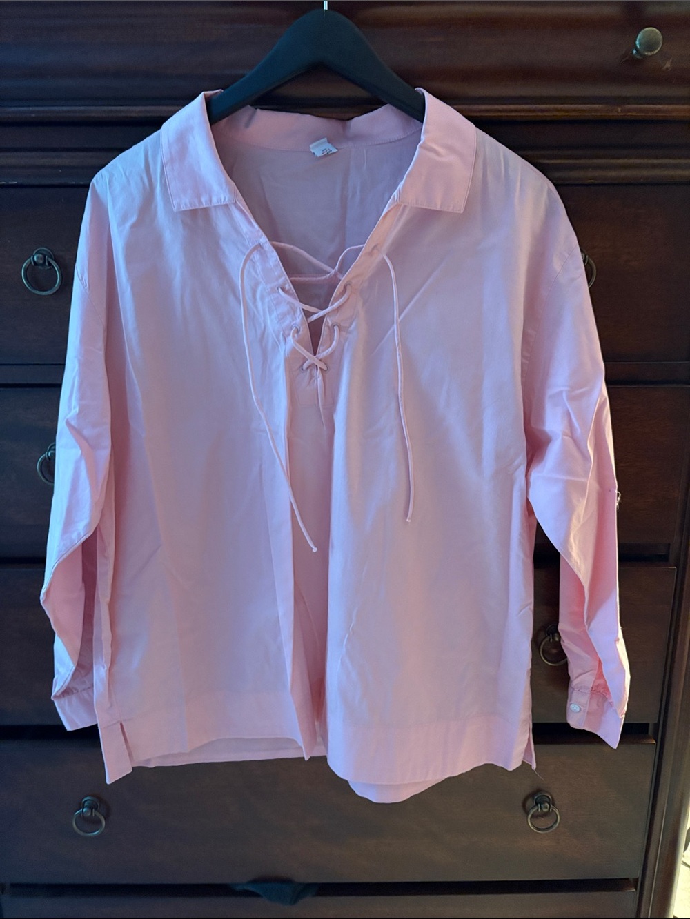 Light Pink Lace-Up Collared Women's Top/Tunic